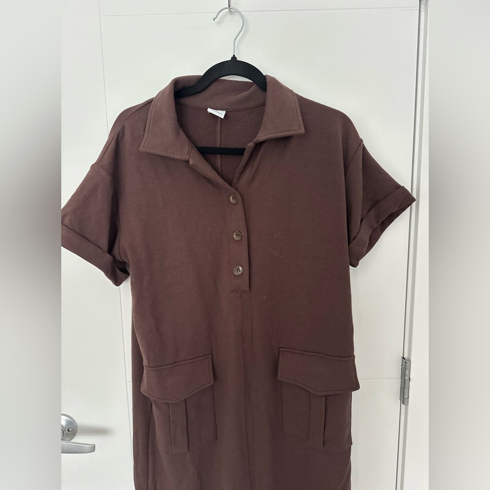 Smash + Tess Bamboo Blend Brown Shirt Dress | Made in Canada - Picture 2 of 8